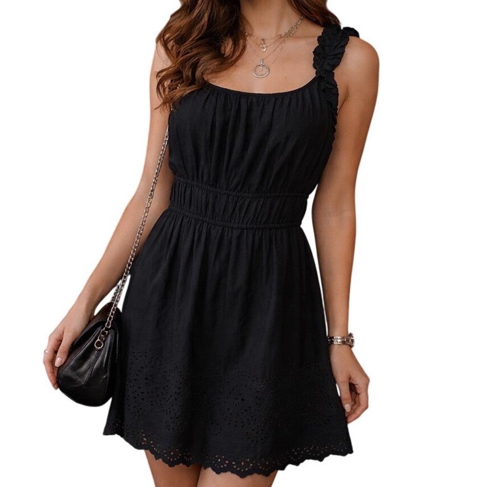 Old Navy Women's Milkmaid‎ Ruffle Strap Scoop Neck Mini Dress Black Size L